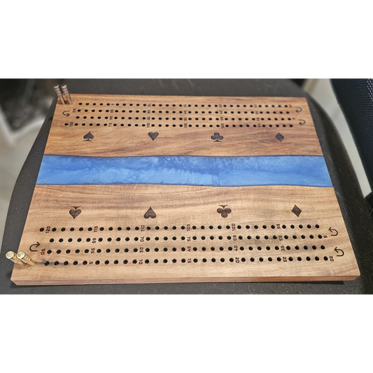 2 Player Wood / Epoxy Cribbage Board with Large Pegs